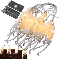 Guirnalda luminosa LED de Halloween con calaveras 2 m, 10 colgantes, blanco cálido