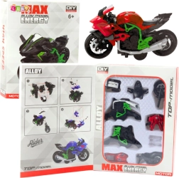 Motocicleta para montar 1:14 verde‑roja DIY, modelo metálico
