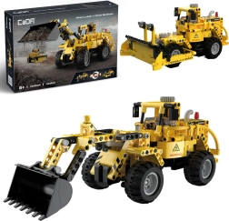 CaDA kit de construcción amarillo de vehículos de obra 2 en 1: cargadora y bulldozer