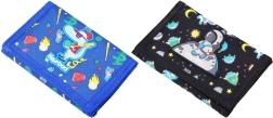 Cartera de tela con cierre de velcro, 12,5 × 8 cm, 2 motivos (dinosaurio / astronauta)
