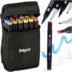 Rotuladores alcohólicos bicolor en estuche, 24 colores + soporte