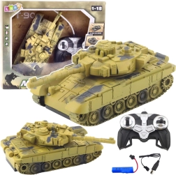 Tanque RC T-90 1:18 con torre giratoria, luces y sonidos – camuflaje desértico