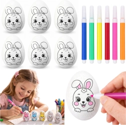 Huevos de Pascua de poliestireno para pintar con conejito y rotuladores - 6 uds.