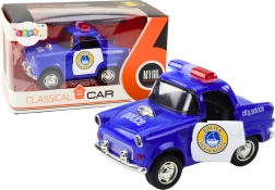 Coche de policía clásico azul con tracción, luces y sonidos 1:38