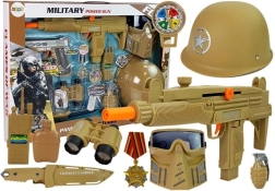 Set militar infantil con casco, máscara, pistolas y granada con sonido