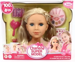 Bayer Charlene super model – cabeza de peinado rubia con accesorios