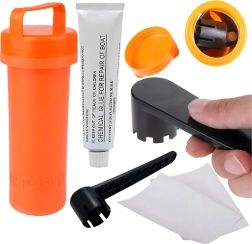 Juego de reparación para SUP, kayak y embarcaciones inflables con pegamento, parches y llave para la válvula