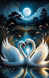 Pintura de diamantes Cisnes a la luz de la luna llena 30 × 40 cm