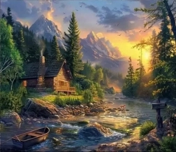 Pintura de diamantes – cabaña junto al vado 30 × 40 cm
