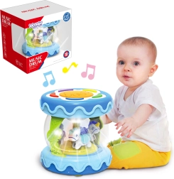 Woopie tambor infantil 3en1 con caja de música y proyector + rodillo para aprender a gatear
