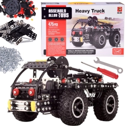Set de construcción metálico: camión todoterreno de carga (475 piezas) con herramientas