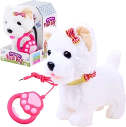 Perrito de peluche interactivo con correa – Blanco con rojo