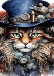 Pintura de diamantes gato steampunk 30 × 40 cm