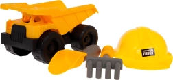 Vehículo de construcción con casco y accesorios