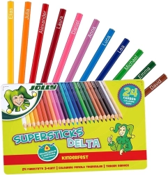 Lápices de colores triangulares DELTA, 24 colores, caja metálica