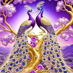 Pintura de diamantes Pavos en la rama 30x40 cm