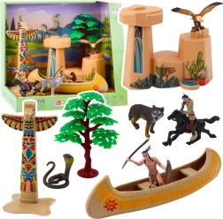 Set indígena con kayak y tótem