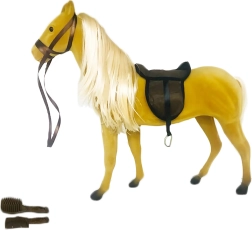 Caballo de peluche claro 35 cm con silla y accesorios