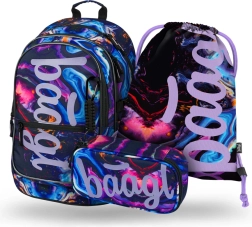 Conjunto escolar Baagl Core Marble – mochila, estuche y bolsa