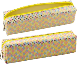 Estuche escolar con motivo de escamas de pez de colores, amarillo 21x6 cm