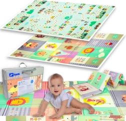 Alfombra de juego plegable de espuma de doble cara HUMBI XPE 120 × 180 × 0,8 cm – animalitos y calles