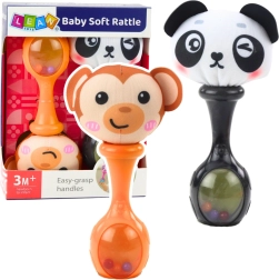 Set de sonajeros sensoriales con pelota blanda – mono y panda, 2 uds