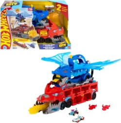 Transportador doble de dragones Hot Wheels City con pista de carreras y 2 coches
