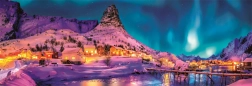 Puzzle panorámico de 1000 piezas - Noche colorida, isla de Lofoten