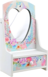 Joyerito de madera con espejo en forma de corazón Unicornio