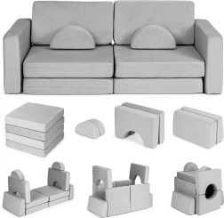 Sofá infantil modular plegable para 2 personas con 10 cojines blandos ECOTOYS – Šedá