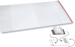 Funda universal transparente de PP 312 × 540 mm con superficie brillante y tira autoadhesiva