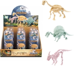 Esqueleto de dinosaurio en tubo transparente
