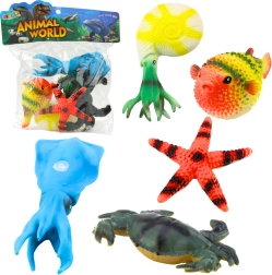 Juego de figuras de animales marinos – cangrejo, estrella de mar, calamar, amonites, pez globo 5 uds