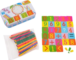 Juego magnético para aprender la hora y matemáticas básicas en una caja metálica