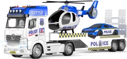 Camión remolque policial con helicóptero y efectos 55 cm – set de vehículos