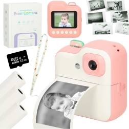 Cámara instantánea infantil con impresora térmica y tarjeta de 32 GB – Rosa