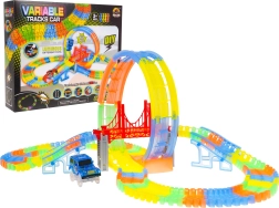 Pista de carreras fluorescente para niños 3+ con piezas flexibles, 157 piezas, cochecito con LED y bucle de 360°