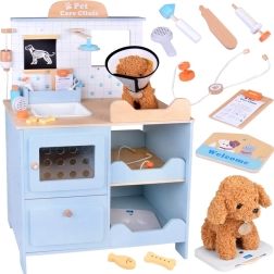 Clínica veterinaria de madera para niños con perrito de peluche y accesorios