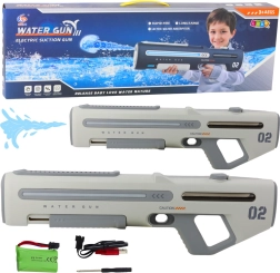Pistola de agua eléctrica automática gris y blanca de 62 cm