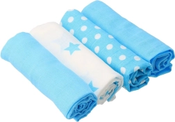 Pañales de tela de algodón New Baby Softy con estampado 70 × 70 cm, 4 uds, turquesa y blanco