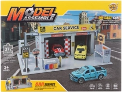 Kit de construcción de taller mecánico con cochecito metálico