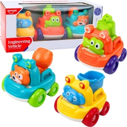 Set de vehículos de construcción con animalitos para niños pequeños, multicolor, 3 piezas