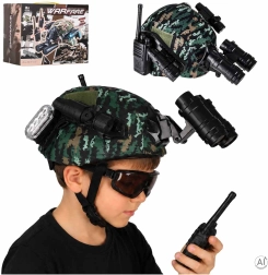 Casco militar infantil con walkie-talkies, prismáticos y accesorios