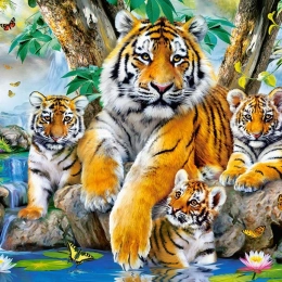Puzzle de 1000 piezas - Tigres junto al arroyo