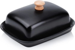 Mantequera negra de cerámica con pomo de madera Vilde