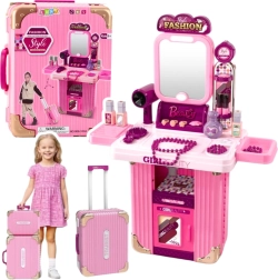 Tocador maletín rosa 2 en 1 con luz y sonidos – set de maquillaje infantil