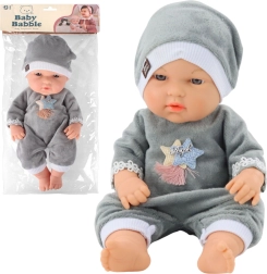 Muñeca bebé en pijama gris con gorrito 30 cm