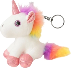 Llavero de unicornio de peluche con anilla metálica blanco 12 cm