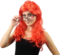 Peluca larga roja de carnaval con flequillo para adultos
