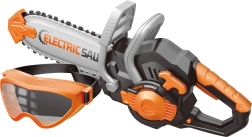 Sierra de cadena con gafas de protección